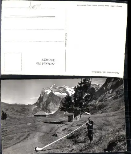 356427,Musik Alphornbläser m. Wetterhorn Tracht Hütte Bergkulisse