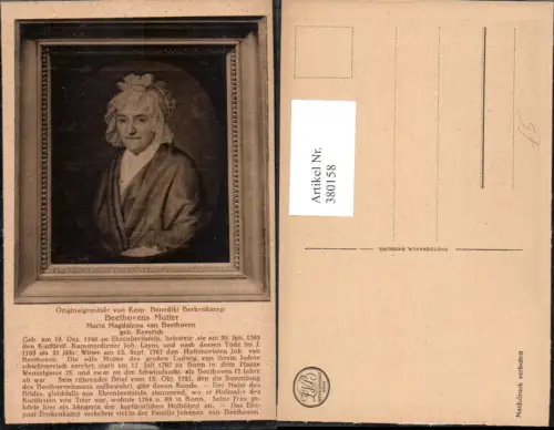 380158,Künstler Ak Kasp. Benedikt Beckenkamp Beethovens Mutter Portrait Musik