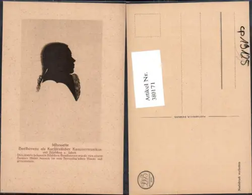 380171,Künstler Ak Silhouette Beethoven als Kurfürstlicher Kammermusikus Musik