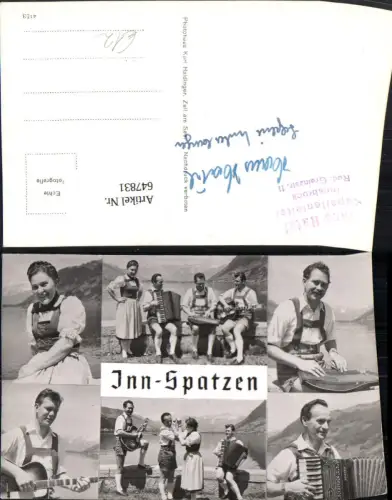 647831,Mehrbild Ak Inn-Spatzen Tracht Instrumente Autogramme Hans Hatzl Musik