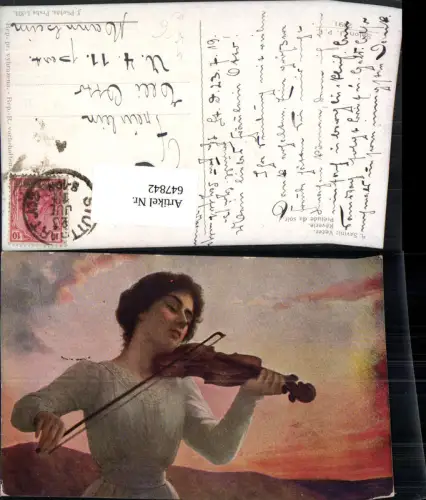 647842,Künstler Ak A. Savini Vecer Reverie Frau spielt Geige Musik