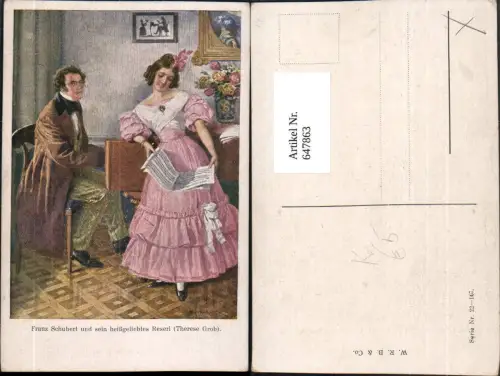 647863,Künstler Ak Franz Schubert u. sein Reserl Klavier Singen Musik