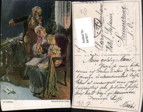 647877,Künstler Ak H. Volkmer Mozarts erste Liebe Geige Lesen Musik