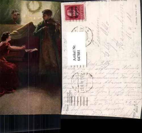 647881,Künstler Ak V. Bioney Erinnerungen Frau Klavier Mann Geige Musik