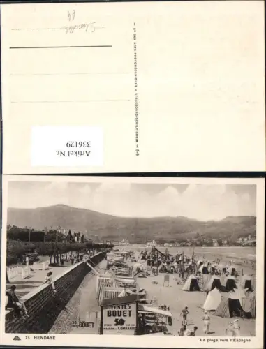 336129,Hendaye La plage vers L Espangne Bademode Strandleben Strandpromenade Zelte