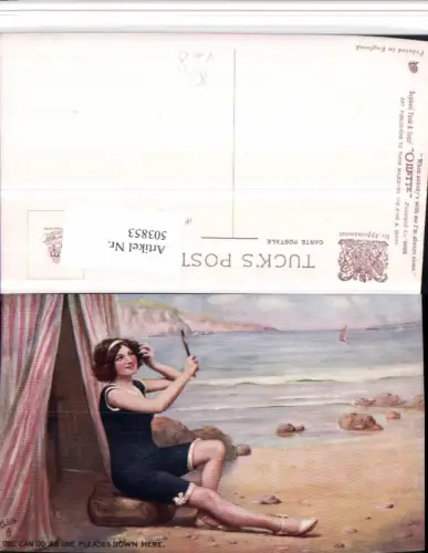 503853,Künstler AK Frau Bademode Spiegel Strand pub Raphael Tuck 9988
