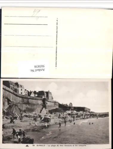 503858,St-Malo La plage de Bon Secours et les remparts Strandleben