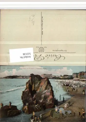 522138,Biarritz Vue sur la Plage a Maree Basse Strandleben Felsen