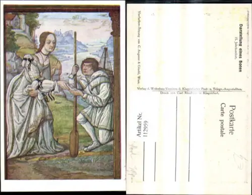112959,Künstler Ak Post Postwesen Darstellung eines Boten 15. Jhdt m. Frau