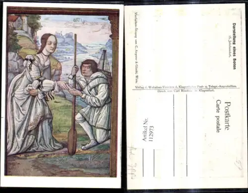112973,Künstler Ak Post Postwesen Darstellung eines Boten 15. Jhdt m. Frau