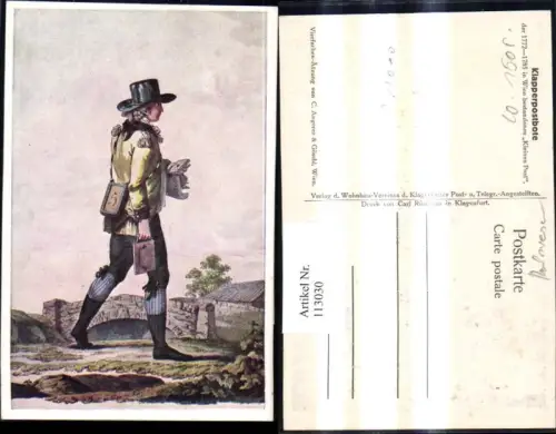113030,Künstler Ak Post Postwesen Klapperpostbote d. Kleinen Post Wien 1772-1785