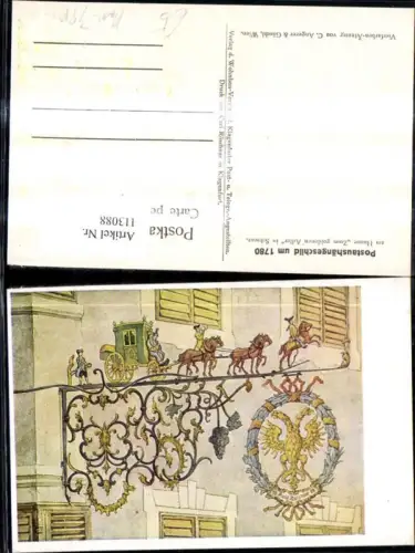 113088,Künstler Ak Post Postwesen Postaushängeschild u. 1780 a. Hause Zum goldenen Adler i. Schwaz
