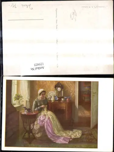 125425,Künstler Ak K. M. Schuster Heimfriede Heimarbeit Frau b. Nähen Näharbeit Handarbeit