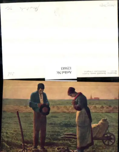 125683,Künstler Ak Millet Abendläuten Gebet a. Feld Bauern beten Mistgabel Scheibtruhe Korb Landwirtschaft