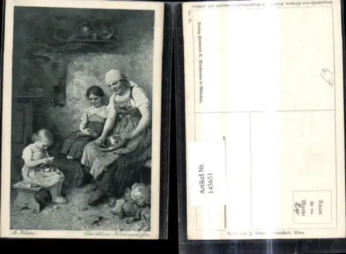 145651,Künstler Ak A. Köster Die kleine Küchengehilfin Bäuerin m. Kinder Mädchen Küchenarbeit