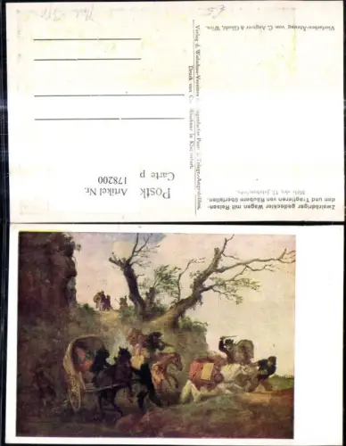 178200,Künstler Ak Zweirädriger gedeckter Wagen m. Reisenden u. Tragtieren v. Räubern überfallen 17 Jhdt. Post