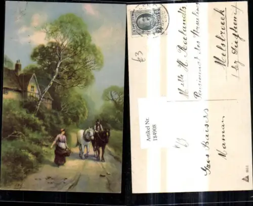 184908,Künstler Ak Bauern m. Pferden a. Weg Landwirtschaft