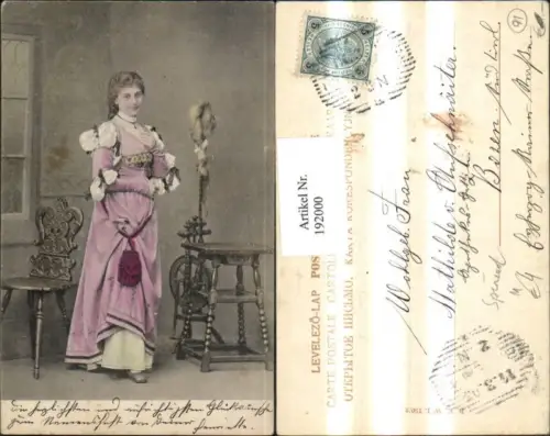 192000,Heimarbeit Frau m. Kleid Spinnrad