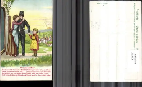 205628,Berufe Präge Litho Bergbau Bergmannslied Spruch Text Frau Kind nimmt Abschied