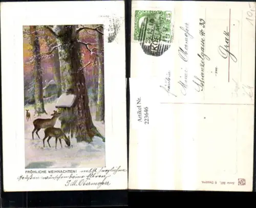 223646,Künstler Ak Wild Rehe Futterkrippe Winter Fröhliche Weihnacht Jagd