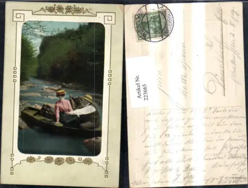 223665,Fischerei Fischer Boot m. Frau Präge Passepartout