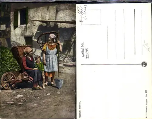 223695,Landwirtschaft Costumi Ticinesi Lugano Frau Kind m. Rückenkörbe
