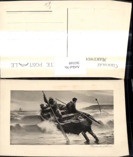 263169,Künstler Ak Berufe Fischerei Depart de pecheurs Boot i. Brandung