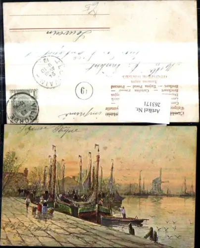 263171,Künstler Ak Berufe Fischerei Fischer Boote i. Hafen