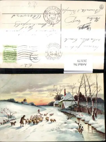 263179,Künstler Ak Berufe Hirten Schäfer Schafhirte Winterlandschaft