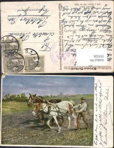 355326,Künstler Ak Jul. v. Blaas Mit der Egge Bauer Pferdeegge Landwirtschaft