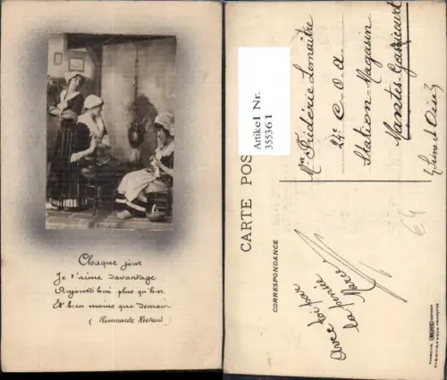 355361,Heimatarbeit Frauen b. Stricken Passepartout Teekessel über Feuerstelle