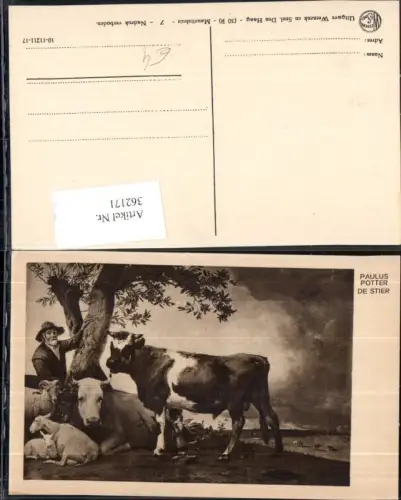 362171,Künstler Ak Paulus Potter De Stier Bauer m. Rinder Schafe b. Baum Landwirtschaft