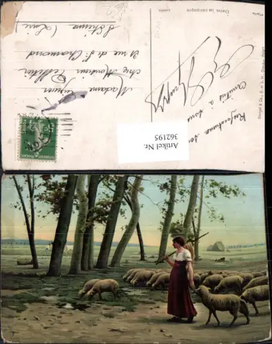 362195,Künstler Ak Lerolle Dans la campagne Schäferin Schafe Schafherde Landschaft pub Stengel Co 29967