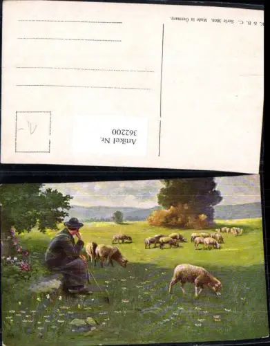 362200,Künstler Ak Hirte Schäfer Schafherde Schafe Landschaft