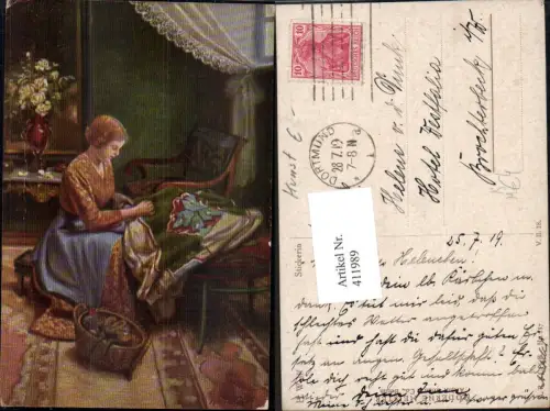 411989,Künstler Ak H. Wolff Strickerin Frau b. Nähen Stricken Heimarbeit Hausarbeit