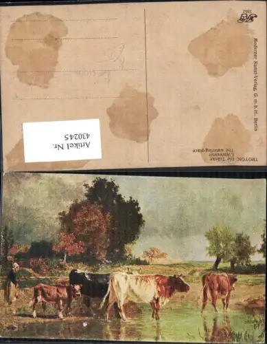 430245,Künstler Ak Troyon Die Tränke Bäuerin m. Rinder Kühe Landwirtschaft
