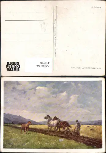 431710,Künstler Ak W. Höhnel Der Neugierge Bauer b. Pflügen Landwirtschaft Pferd