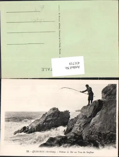 431719,Mann a. Klippen Brandung Quiberon Fischerei Fischen Angeln