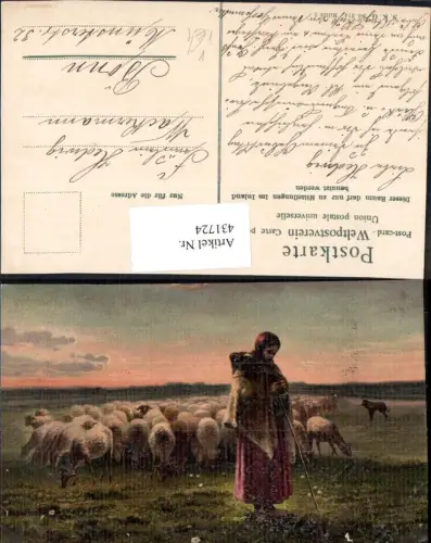 431724,Künstler Ak Millet Frau Hirtin Schäferin Schafe Herde pub N.K.G. 314