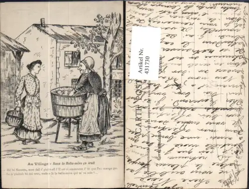 431730,Künstler Ak Frauen Wäschewaschen Trog Au Village Sans la Belle-mere ca irait Heimarbeit Hausarbeit