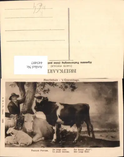 445497,Künstler Ak Paulus Potter Der junge Stier Bauern Rind Schafe Landwirtschaft