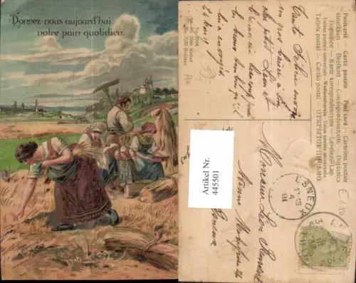 445501,Präge Litho Bauern Getreideernte Landwirtschaft
