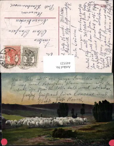445523,Künstler Ak Hirte Schäfer Schafherde Landschaft