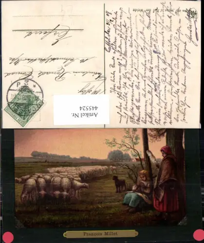 445524,Künstler Ak Francois Millet Auf der Weide Frauen als Hirten Schäfer Schafe Hund Hirtenhund