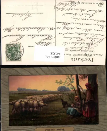 445528,Künstler Ak Francois Millet Auf der Weide Frauen als Hirten Schäfer Schafe Hund Hirtenhund