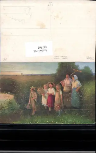 487762,Künstler Ak C. Bergen Heimkehr Bauern Frauen m. Kinder Feldarbeit Landwirtschaft