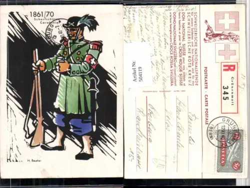 504119,Künstler AK H. Beutler Scharfschütze Carabinier Rotes Kreuz Grünenmatt