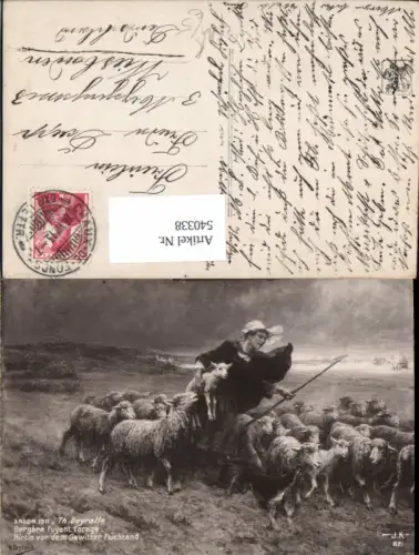 540338,Künstler Ak Th. Deyrolle Hirtin vor dem Gewitter flüchtend Hirtin Schäferin Schafe Lamm