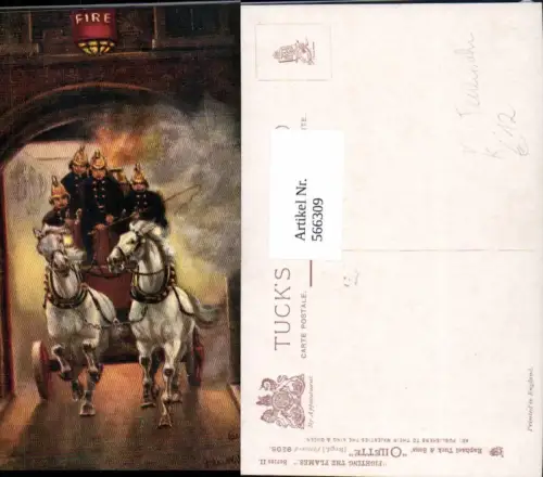 566309,Künstler Ak H. Walkeg A Call Fighting the Flames Feuerwehr Kutsche pub Raphael Tuck Son 9306