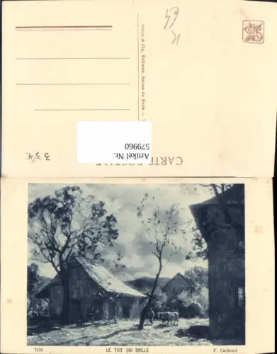 579960,Künstler Ak F. Cachoud Le Toit qui Brille Bauernhof Mann Kühe Rinder Landwirtschaft